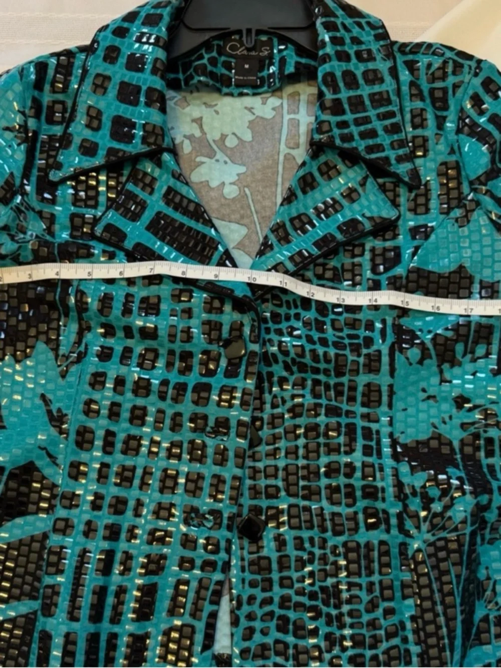 Vtg Clara S Women's Med Jacket Liquid Look Chunky Button 90s Friends Whacky GUC - Picture 5 of 10